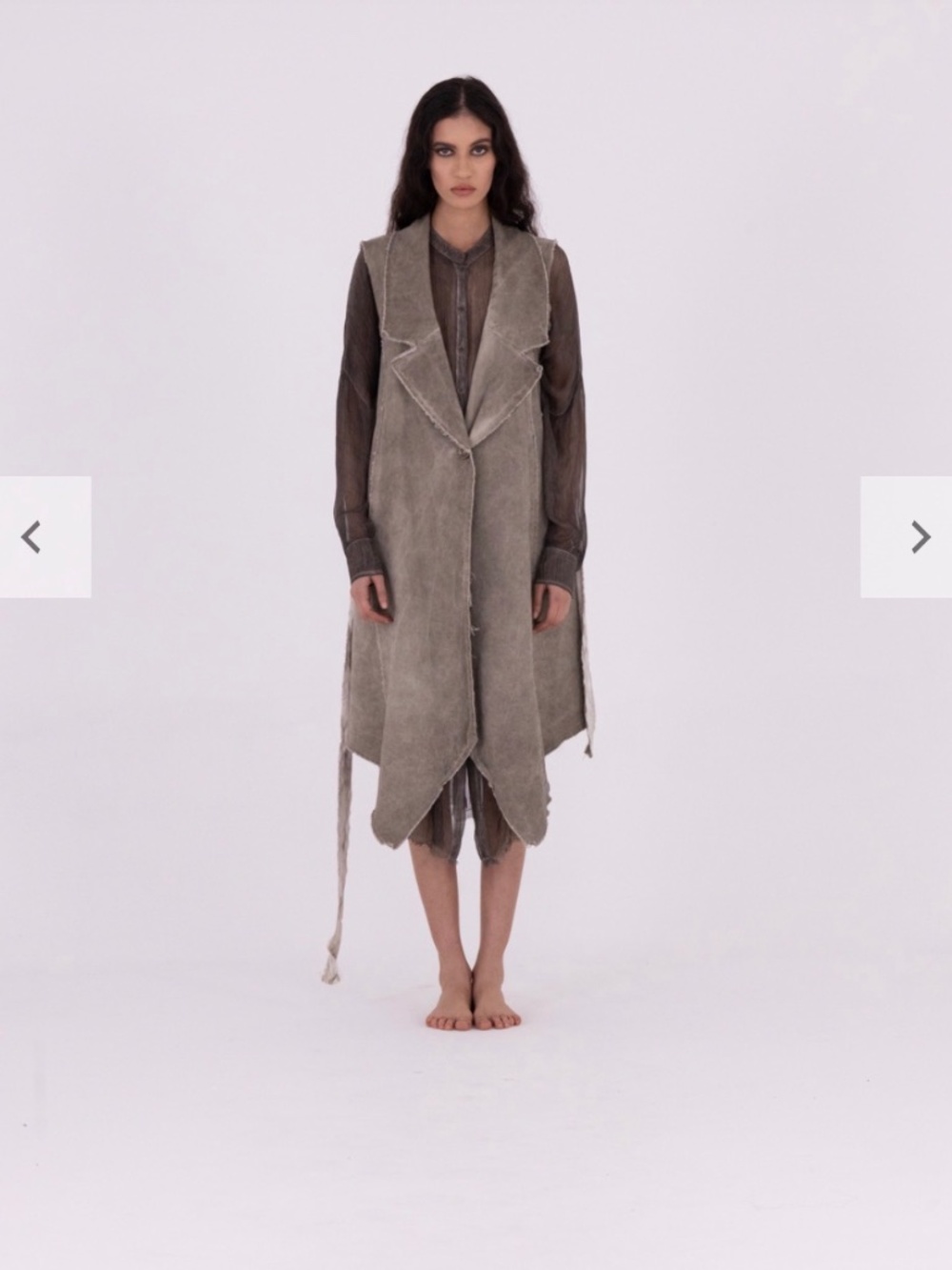 Sanctamuerte Long Sleeveless Coat in Contone and Viscosa Seta - Grey Storm NWOT